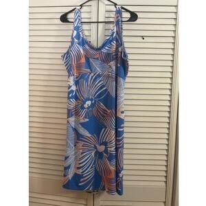 Columbia PFG Freezer III Tank Dress Cooling UPF 50 Blue White Leaf  Size XXL